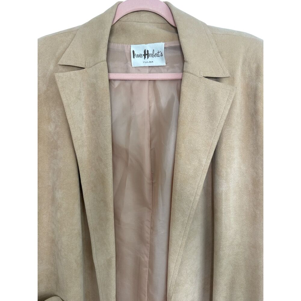 Vintage Irene Herbert’s Small Beige Faux Suede Duster Coat Open Front Trench - Picture 3 of 7